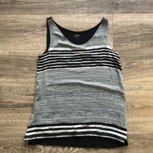 Ann Taylor Loft Black & Gray Striped Top Small